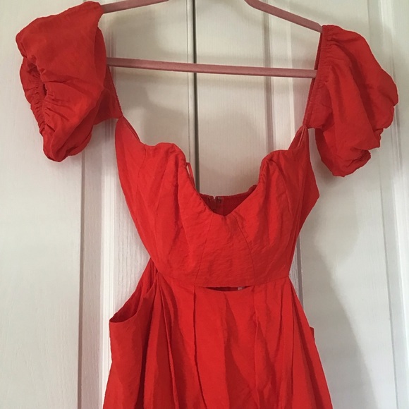 Anthropologie red off shoulder cutouts dress 8 - Picture 4 of 8